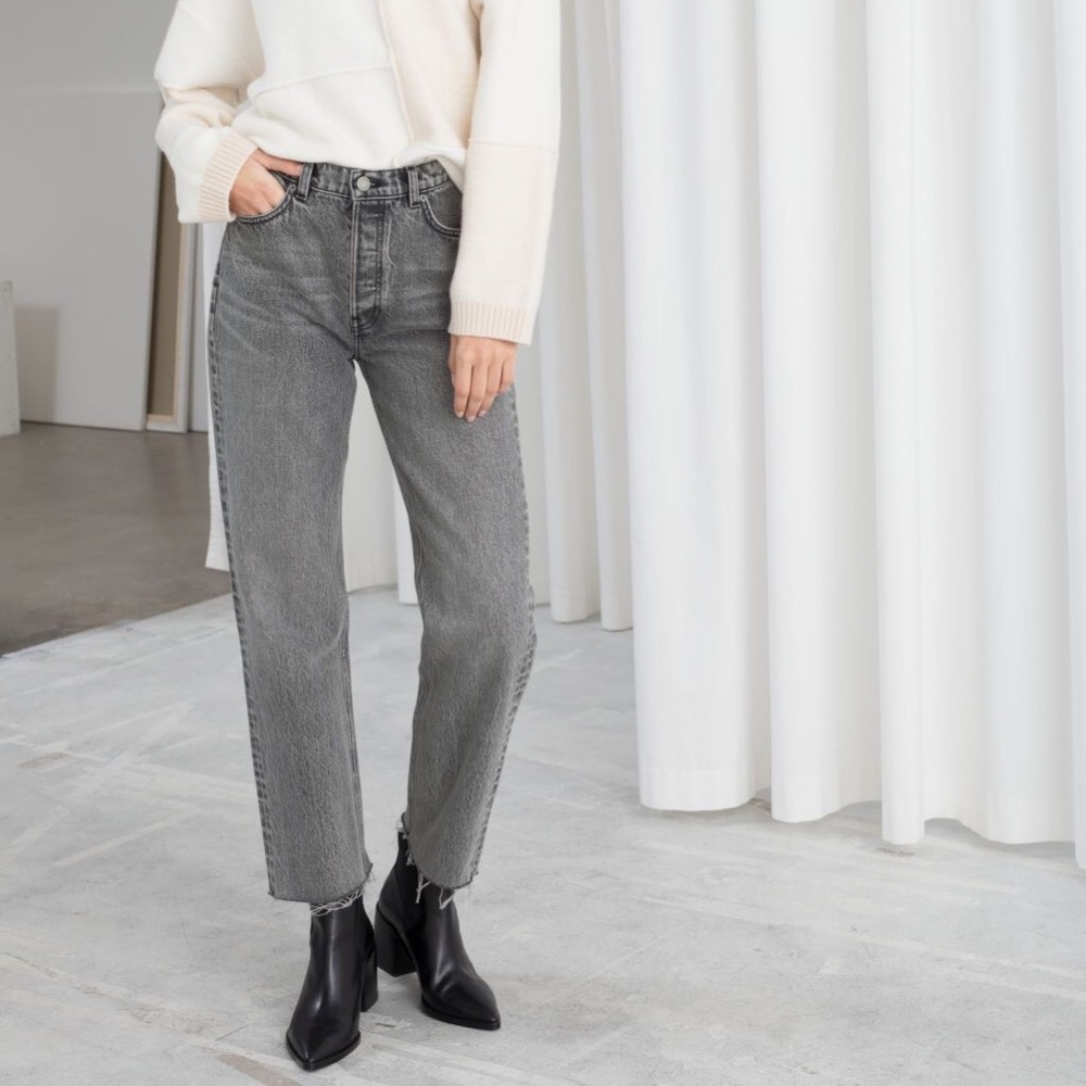 & Other Stories Grey Mid Rise Straight Jeans